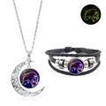 Leuchtendes Mond-Halsketten und Lederarmband Set mit Stier Sternzeichen-Muster für Damen - Stier (XSWX4735-1)