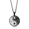 Yin Yang Tai Chi glass pendant necklace with intricate mandala patterns on a black chain - Black Border Mandala Tai Chi (XSWX4417-3)