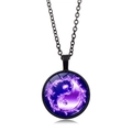 Round purple flame Yin Yang pendant necklace with black alloy chain and mystical design - Black Border Purple Fire Tai Chi (XSWX4417-4)