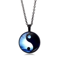 Yin Yang Tai Chi glass pendant necklace with black metal chain and blue motif - Black Border Yin Yang Fish (XSWX4417-5)