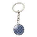 Turkish Blue Evil Eye Keychain with silver ring and classic circular charm pendant - Wavy Pattern Eye Style (XSWX4717-6)