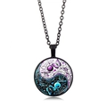 Yin Yang Tai Chi necklace with colorful butterfly glass pendant on black chain - Black Border Butterfly Tai Chi (XSWX4417-7)