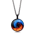 Retro black alloy necklace with Yin Yang ice and fire glass gem pendant for women - Black Border Ice and Fire Spiral (XSWX4417-9)