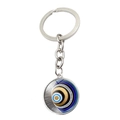Turkish evil eye keychain with silver metal ring and blue glass pendant charm - Spiral Concentric Style (XSWX4717-11)