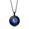 Yin Yang Tai Chi glass pendant necklace with blue-purple wave design on black alloy chain - Black Border Electromagnetic Tai Chi (XSWX4417-10)