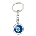 Blue Turkish Evil Eye keychain with silver metal ring for protection and good luck - Deep Blue Black Pupil Style (XSWX4717-12)