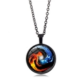 Yin Yang Tai Chi glass pendant necklace with red and blue figure art in black finish - Black Border Red and Blue Figure (XSWX4417-11)
