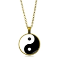 Antique bronze Yin Yang Tai Chi pendant necklace with glass dome and O-chain - Bronze Border Black and White Tai Chi (XSWX4416-2)