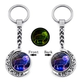Luminous Aries zodiac keychain with crescent moon frame and double-sided glass pendant - Aries (XSWX4670-7)