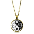Vintage bronze Yin Yang pendant necklace featuring intricate mandala floral art design - Bronze Border Mandala Flower (XSWX4416-3)