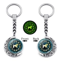 Luminous Leo zodiac keychain with silver hollow moon and rotating double-sided star glow disc - Leo (XSWX4673-7-Leo)