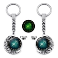 Rotating Sagittarius moon keychain with silver finish and green glowing constellation - Sagittarius(XSWX4664-5)