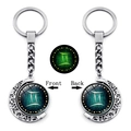 Gemini zodiac glowing keychain with rotating moon pendant in silver alloy metal - Gemini(XSWX4664-6)