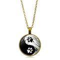 Bronze Yin Yang necklace with paw print design and glass cabochon pendant - Bronze Border Animal Paw Print (XSWX4416-6)