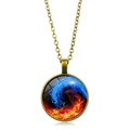 Vintage bronze necklace with a glass dome Yin Yang water and fire element pendant - Bronze Border Ice and Fire Vortex (XSWX4416-9)