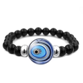 Dettaglio del bracciale di perline nere con ciondolo occhio blu e accenti argentati - Occhio di Vetro Blu 8 (XSWX4710-8)