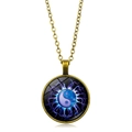 Vintage bronze Yin Yang pendant necklace with vibrant purple energy energy swirls - Bronze Border Tai Chi Energy (XSWX4416-10)