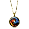 Vintage bronze Yin Yang necklace featuring fantasy fire and water elements in glass gem - Bronze Border Water and Fire Illustration (XSWX4416-11)