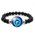 Lucky Evil Eye beaded bracelet with blue charm and polished black stones for men and women - Blue Glass Eye 2 (XSWX4710-2)