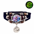 Bracelet multicouche en cuir Verseau lumineux avec perles et pendentifs argentés - Verseau