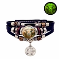 Bracelet multicouche Aries en cuir avec dôme en verre lumineux et motif du zodiaque - Bélier