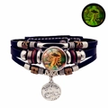 Bracelet Scorpion multicouche en cuir noir lumineux avec cabochon en verre du zodiaque - Scorpion