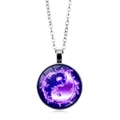Yin Yang Tai Chi glass dome pendant necklace with purple flame artistic design motif - Silver Border Purple Flame (XSWX4415-4)