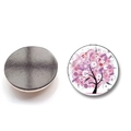 Front and back view of 25mm Tree of Life glass fridge magnet with floral pink patterns - BXT2349-7