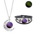 Parure collier lune constellation Cancer et bracelet tressé avec effet lumineux vert - Cancer (XSWX4735-11)