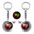 Glow-in-the-dark Virgo zodiac keychain with rotating red nebula glass ball and moon frame - Virgo (XSWX4671-7)