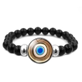 Bracciale portafortuna occhio turco con perle nere lucide e distanziatori in metallo - Occhio di Vetro Blu 10 (XSWX4710-10)
