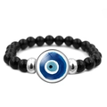 Bracciale malocchio blu con perle nere lucide e distanziatori in argento lucido - Occhio di Vetro Blu 12 (XSWX4710-12)