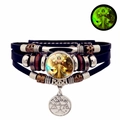 Bracelet Balance lumineux en cuir noir multicouche avec perles et pendentif - Balance