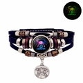 Bracciale multistrato in pelle segno Cancro luminoso con cabochon in vetro lucido - Cancro