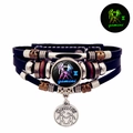Bracciale Gemelli multistrato in pelle con perline di bronzo e ciondolo fosforescente - Gemelli