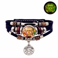 Bracelet multicouche en cuir lumineux signe Gémeaux avec perles noires pour couples - Gémeaux