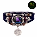 Bracciale Capricorno luminoso in pelle intrecciata multistrato con perle vintage e ciondolo - Capricorno