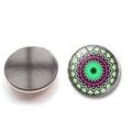 Imán de cristal de 25mm para nevera con diseño de mandala morada y base magnética negra - Patrón Mandala 9 (BXT1219-9)
