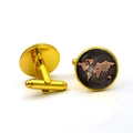 Golden world map cufflinks with glass dome and bullet back closure for men's shirts - Silver / Gold (PSXL001197-Gold)