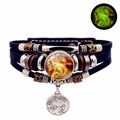 Bracelet Capricorne lumineux en cuir multicouche avec perles et dôme en verre - Capricorne