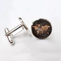Detail of world map pattern on silver cufflinks with matte finish for french shirts - Silver / Silver (PSXL001197-Silver)