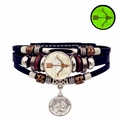 Pulsera multicapa de cuero Sagitario luminosa con gemas de cristal y abalorios - Sagitario