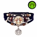 Bracelet multicouche en cuir signe Gémeaux lumineux avec cabochon de verre brillant - Gémeaux