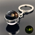 Luminous Saturn solar system keychain with double-sided glass ball and metal ring - Saturn