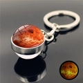 Detailed macro view of dual-sided glass globe keychain with luminous Venus planetary texture - Venus/Mars Texture