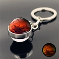 Macro detail of Mars planet keychain featuring a double-sided glass ball and silver metal ring - Mars