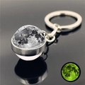 Luminous moon keychain with dual-sided glass solar system orb and glowing metal ring - Moon