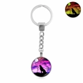 Luminous howling wolf silhouette keychain with silver metal ring and glow in dark design - Xswx4773-10