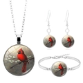 Coffret bijoux argenté avec collier, boucles et bracelet motif oiseau cardinal rouge - Illustration Cardinal (XSWX5053-10)