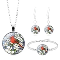 Détail de parure bijoux oiseau cardinal avec collier, boucles d'oreilles et bracelet - Cardinal sur Fleurs Blanches (XSWX5053-9)
